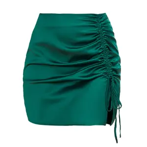 卸売新しい女性セクシーな夏のミニスカートシフォンサテンレディースビーチサロンショートシルキーラップスカート