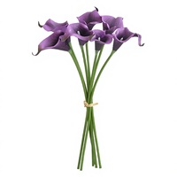 Künstlicher Calla-Lilien-Strauß mit 7 Stielen, handgebunden, EVA-Simulationsblumen, Lila-Rosa, für Hochzeiten und Heimdekoration