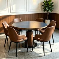 Ensemble de table et de chaises de salle à manger rondes modernes et minimalistes pour 6 personnes, avec plateau en pierre et structure en acier, pour usage commercial dans les restaurants