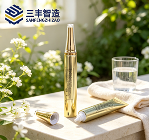 Metallic Gold Electroplated Cosmetic Squeeze Tube with Clear Acrylic Applicator Cap - Product Image 3