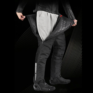Pantalon de moto pour homme en velours côtelé noir d'hiver, taille élastique mi-haute, à libération rapide, coupe-vent, chaud, anti-chute, pantalon de course - Product Image 4