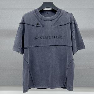 เสื้อยืดสตรีทแวร์คุณภาพสูง ลายปะติด ดีไซน์เก๋ ผ้าคอตตอนหนานุ่ม พิมพ์ลาย เสื้อยืดโอเวอร์ไซส์ ล้างสีแบบแอซิดวอช สไตล์ดิสเทรส - Product Image 1