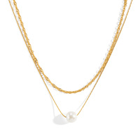 Collier superposé en fausses perles pour femme, en acier inoxydable plaqué or 18 carats PVD, chaîne empilée, style tendance, pour usage quotidien, élégant, idéal comme cadeau