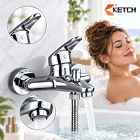 Robinet de baignoire chromé mural à levier unique avec mitigeur de douche et flexible en alliage de zinc