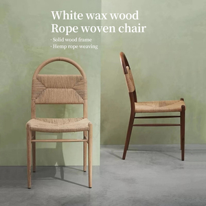 Set di Sedie da Pranzo in Teak Massiccio Personalizzabile, Seduta e Schienale in Corda Intrecciata a Mano, Impermeabile ed Ecologico per Esterni Commerciali - Product Image 2