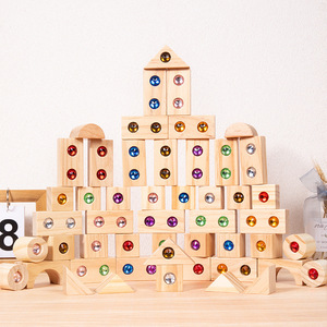 Kit de Manualidades de Madera de 32 Piezas, 50 Piezas, Bloques de Cubos de Gemas Arcoíris, Kit de Construcción de Madera para Niños - Product Image 3