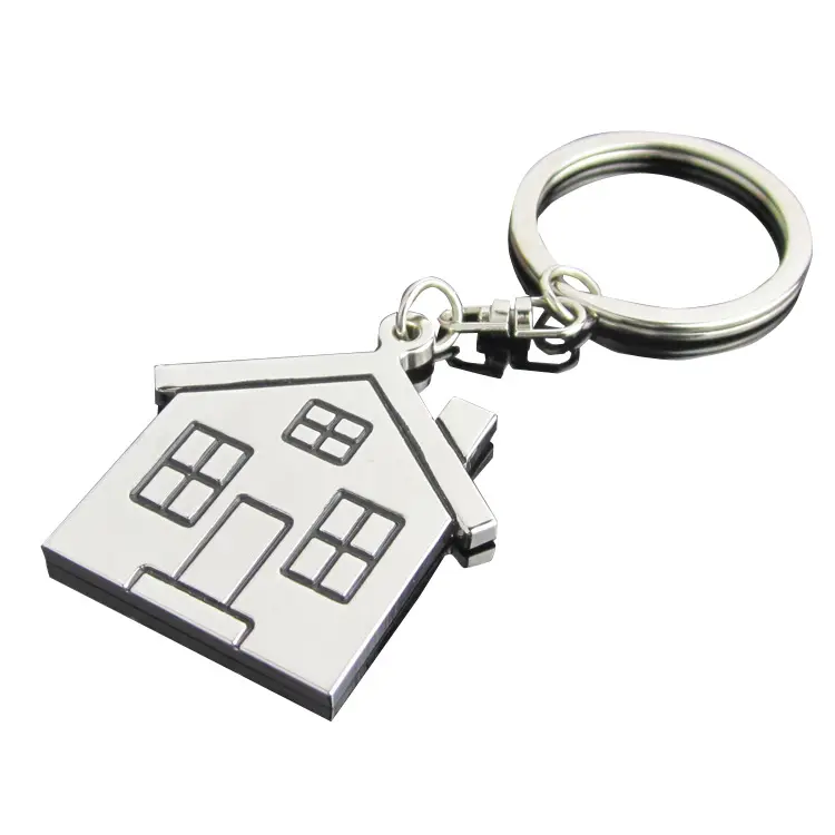 Metall Schlüssel anhänger Günstige Benutzer definierte Logo Schlüssel ring Gravierbare Rohlinge Metall Haus Form Sublimation Blank Schlüssel bund