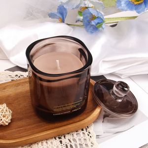 Bougie en cire de soja dans un bocal en verre brun, parfumée aux fleurs, aromathérapie, décoration d'intérieur, style élégant, 1 mèche, forme cylindrique - Product Image 3