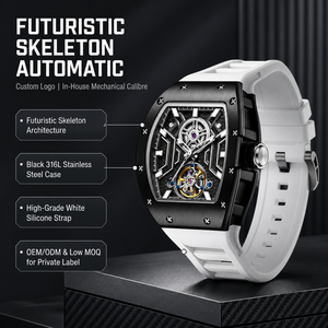 20 PCS Reloj Automático Esqueleto Geométrico Personalizado con Movimiento Propio, 3ATM, Acero Inoxidable, Formato Tonneau, Reserva de Marcha, Alta Calidad - Product Image 1