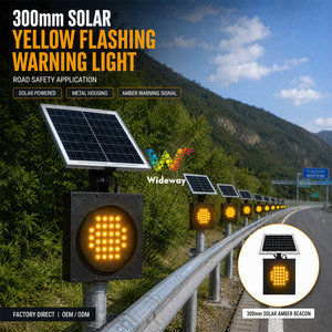 Balise <span class=keywords><strong>de</strong></span> signalisation solaire 300 mm, lampe d'avertissement ambre, lumière clignotante <span class=keywords><strong>de</strong></span> sécurité routière, boîtier métallique, vente en gros OEM - Product Image 1