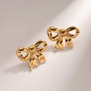 Tarnish free Gold Plated Bow Earrings Ribbon Bow Tie Stud Earrings Cute Bowknot Earrings Jewelry Gifts for Women