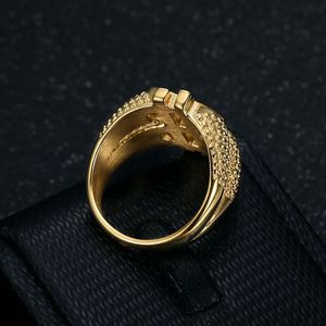 Hip Hop <b>Ring</b> Men's Golden Dollar Symbol <b>Titanium</b> Steel Pave Setting Jewelry Gift - Product Image 4