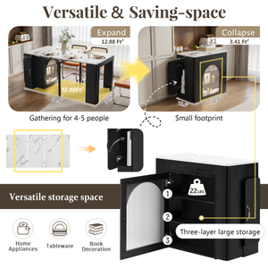 TREXM Modern Extendable Dining <b>Table</b> 3 Removable Middle Leaves Mobile Rolling <b>Island</b> <b>Table</b> Featuring Power Outlet - Product Image 6