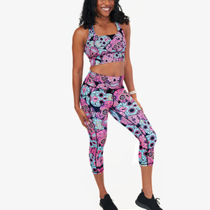 2025 personnalisé nouveau crâne <span class=keywords><strong>de</strong></span> sucre mexicain imprimé vêtements <span class=keywords><strong>de</strong></span> sport taille haute Halloween femmes Leggings Capri pantalon rue vêtements <span class=keywords><strong>de</strong></span> plein air - Product Image 2