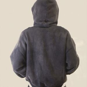 New Design Raglan Sleeve French Terry 500 Gsm Cotton Blank Heavyweight Acid Washed Boxy <b>Cropped</b> <b>Zip</b> <b>up</b> <b>Hoodie</b> With Side Pockets - Product Image 4