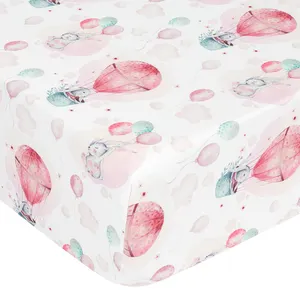 Hot Air Balloon Rabbit Theme Design Baby Crib Sheet Soft 100% Organic Cotton Baby Girl Crib Fitted Sheet