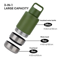 Botella de Agua Deportiva de Acero Inoxidable 304 con Doble Recipiente, Portátil, con Asa, Aislada al Vacío, Impermeable, con Diseño Sólido para Mascotas