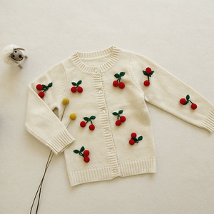 Cardigan in Cashmere per Bambini 80-110cm, Maglione da <span class=keywords><strong>Bambina</strong></span> con Adorabile Pompon a Forma di Ciliegia - Product Image 3