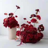 Fleur artificielle en soie rouge bordeaux suspendue pour décoration de table de mariage, arrangement floral, décor de toile de fond, fleur de sol pour allée