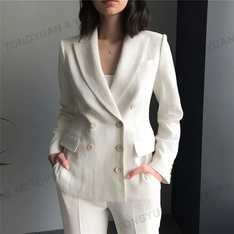 Terno de linho personalizado feminino, conjunto de 2 peças terno para mulheres