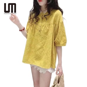 클리어런스 세일 맞춤 디자인 한국 패션 여성 여름 루즈핏 반팔 셔츠 블라우스 - Product Image 2