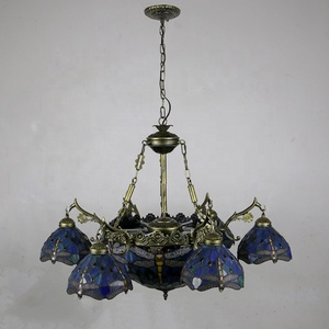 LongHuiJing Luxury European Living Room Chandeliers Tiffany Dragonfly Lampshade Restaurant Ceiling Pendant <b>Light</b> - Product Image 4