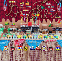 Bracelets slap, pailles, accessoires, porte-clés, mini-jouets train, autocollants, cadeaux et sachets de friandises pour fêtes d'enfants sur le thème du transport