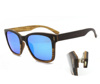 Lunettes de soleil en bois personnalisées avec logo, verres polarisés miroir bleu glace de luxe, usinées CNC