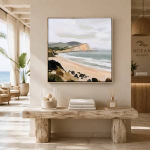 Pintura Abstracta de Paisaje Costero en Oferta, Escena de Acantilados junto al Mar, Lienzo Texturizado, Arte de Pared - Product Image 1