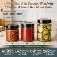 Multi-Size 100ml/150ml/380ml Lead-Free Clear Glass Jars Black Lids for Kitchen Presents Food Storage (Jam Spices