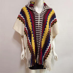 Style vintage automne hiver frange à <span class=keywords><strong>capuche</strong></span> cape femmes en vrac <span class=keywords><strong>tricot</strong></span> rayure avec gland pour automne châles 2025 - Product Image 6