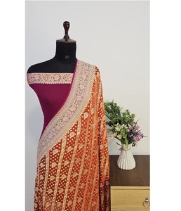 100% Pure Banarasi Khaddi Georgette Silk Saree Soft <b>Flowy</b> Fabric Luxurious Drape For Parties And Festive Collection - Product Image 6
