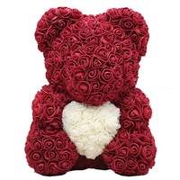 Ours en mousse artificielle en forme de cœur d'amour, ours en rose, ours en fleurs, 25 cm