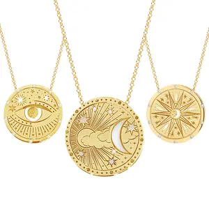 Sun and Crescent Moon Star Fashion Jewelry Pvd Gold Filled Dainty Plated Stainless Steel Necklaces Pendant for Womens 2024