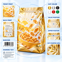 Sachets personnalisés en aluminium pour céréales, scellés sur huit côtés, avec marquage à chaud, pour la vente au détail et en gros