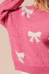 2025 Top de suéter de mujer con lazo texturizado personalizado para el Día de San Valentín con perlas - Product Image 6