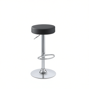 Taburete de Bar Hidráulico Ajustable, Cuero PU Negro, Base Cromada, Diseño Moderno y Contemporáneo, Mueble para Hogar y Comercio - Product Image 1