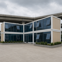 Maison préfabriquée modulaire en conteneur à montage rapide, mur-rideau en acier et verre, pack plat, bureau et appartement à deux étages, garantie 5 ans