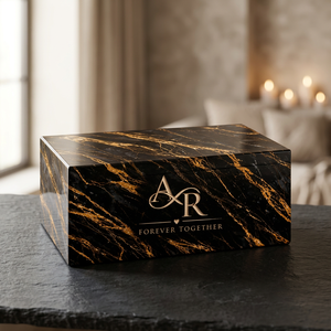 Urna Funeraria Doble Personalizada de Madera de Mango Negra con Patrón de Mármol, Grabada a Medida, de 200 Pulgadas Cúbicas, para Cenizas de Dos Personas - Product Image 6