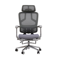 Chaise de bureau exécutive ergonomique moderne en maille avec dossier haut, accoudoirs fixes, appui-tête réglable en 3D et repose-pieds