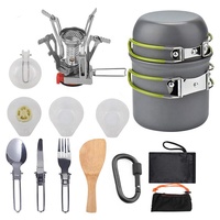 Portable 1-2 personnes Camping batterie de cuisine ensemble 15-18 pièces Kit de désordre avec casseroles antiadhésives pour la cuisine en plein air