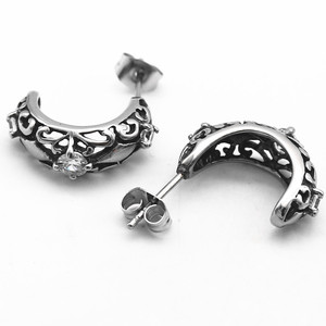 Pendientes yunnique con forma de media luna, acero de titanio, huecos, con incrustaciones de circonita, diseño geométrico blanco y negro - Product Image 2