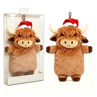 Bouillotte personnalisée mignonne en forme de vache des Highlands avec housse en peluche – Cadeau de Noël