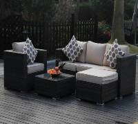 Ensemble de salon de jardin 4 pièces en rotin PE avec table basse et ottoman, mobilier de jardin en osier pour patio et cour