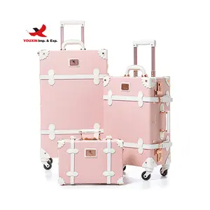 PU Leather Vintage Luggage Sets Women Retro Suitcase Hand Carry-On Trolley Bag with TSA Lock