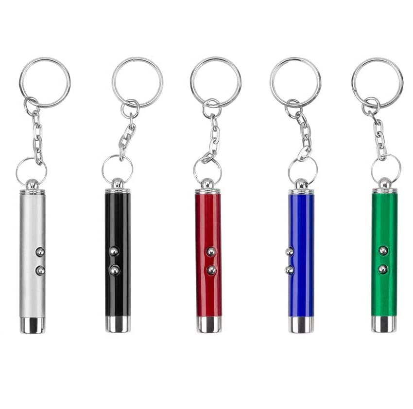 Custom 2-In-1 Kat Huisdier Speelgoed Rood Laserlicht Pointer Pen Witte Zaklamp Toorts Sleutelhanger