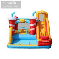 Château gonflable coloré avec toboggan pour enfants, thème hamburger et frites, utilisation à domicile, tissu Oxford, souffleur, marche dans l'espace, conforme à la norme EN71