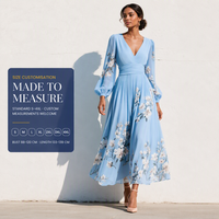 Robe longue sur mesure en polyester à col en V et taille haute, motif floral aquarelle, idéale pour le bureau, la mère du marié ou une invitée de mariage