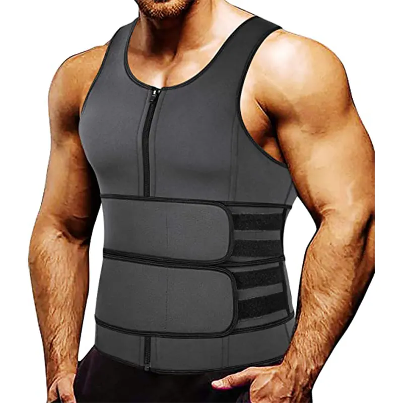 Mannen Sauna Vest Body Shaper Taille Trainer Met Rits Terug Ondersteuning Hot Buik Ab Borst Fat Burn Tank Top Workout gym Faja