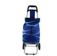Chariot de courses populaire à faible MOQ, personnalisable avec logo, en polyester, avec roues en caoutchouc robustes et design portable